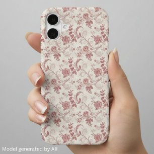 Vintage Toile De Jouy Dusty Rose Pattern iPhone 16 Case