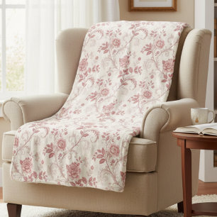 Vintage Toile De Jouy Dusty Rose Pattern Sherpa Blanket