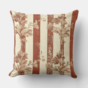 Vintage Toile de Jouy Floral Stripe - Terracotta 3 Cushion