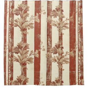 Vintage Toile de Jouy Floral Stripe - Terracotta 3 Shower Curtain