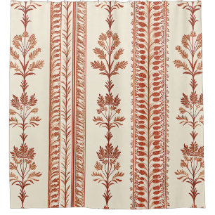 Vintage Toile de Jouy Floral Stripe - Terracotta 5 Shower Curtain