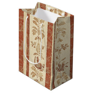 Vintage Toile de Jouy Floral Stripe with Hen (1) Medium Gift Bag