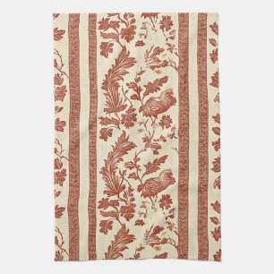 Vintage Toile de Jouy Floral Stripe with Hen (2) Tea Towel
