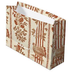 Vintage Toile de Jouy Floral Stripe with Hen (4) Large Gift Bag