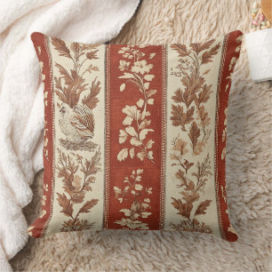 Vintage Toile de Jouy Floral Stripe with Hen (6) Cushion