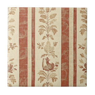 Vintage Toile de Jouy Floral Stripe with Hen Ceramic Tile
