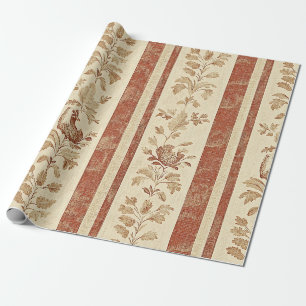 Vintage Toile de Jouy Floral Stripe with Hen Wrapping Paper