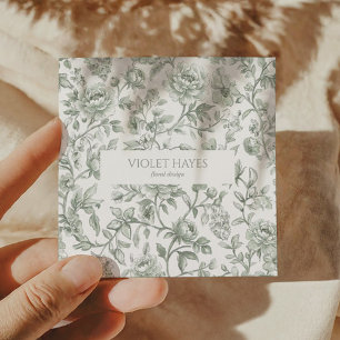 Vintage Toile De Jouy Green Floral Custom Square Business Card