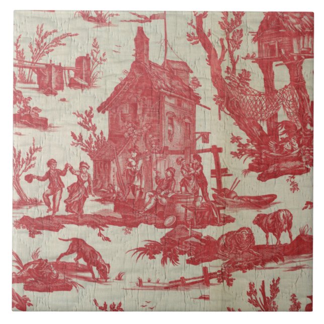 Vintage Toile de Jouy Picturesque Scene Ceramic Tile (Front)