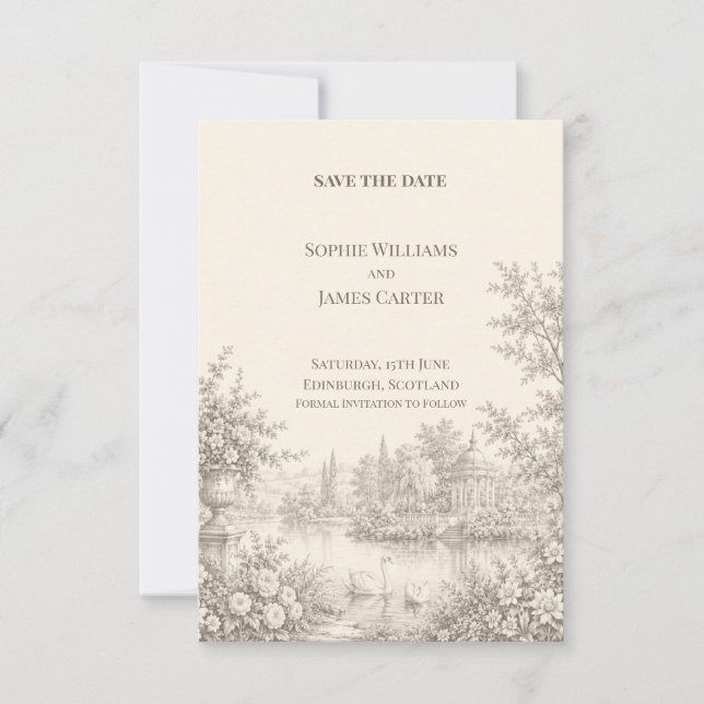 Vintage Toile Garden Wedding Save The Date (Front)