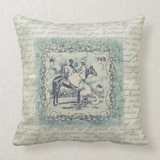 Vintage toile horses and riders victorian cushion