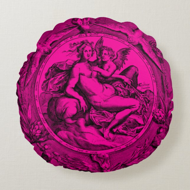 Vintage Toile Lady Angel Renaissance Round Pillow (Front)