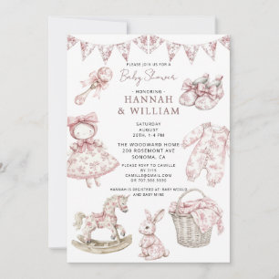 Vintage Toile Nursery Baby Girl Shower Invitation