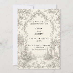 Vintage Toile Swan Lake Garden Wedding Invitation