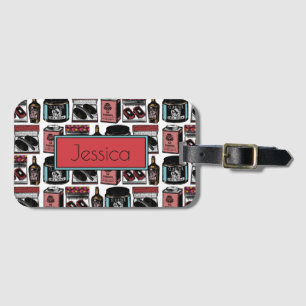 Vintage Toiletries Pattern Personalised Luggage Tag