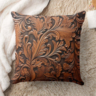 Vintage tooled leather cushion