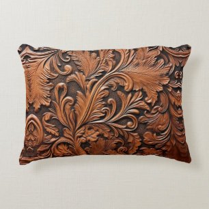 Vintage tooled leather decorative cushion
