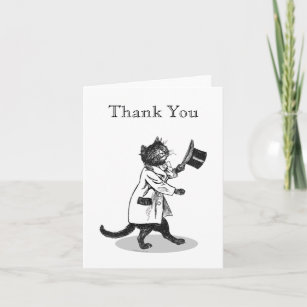 Vintage Top Hat Cat Custom Thank You Card