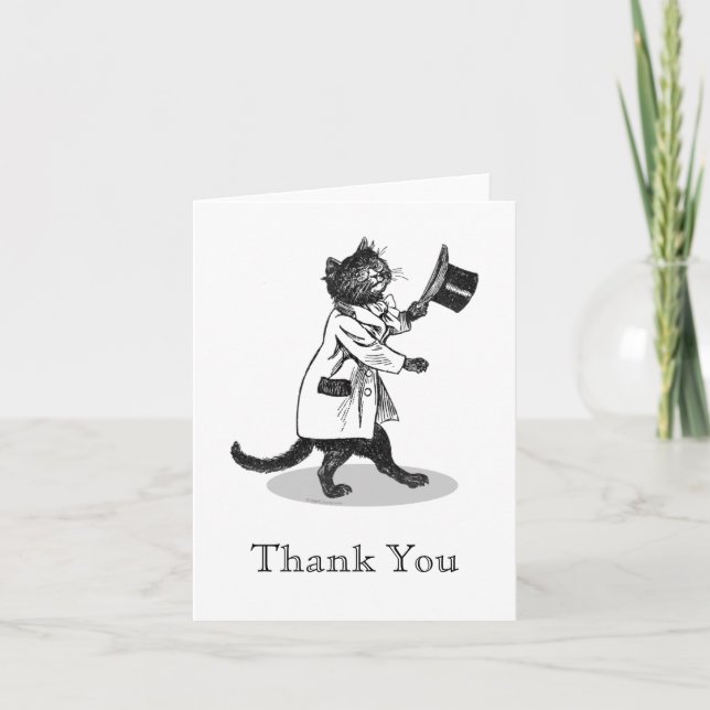 Vintage Top Hat Cat Custom Thank You Card (Front)