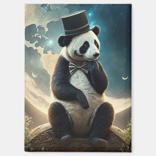 Vintage Top Hat Moon Panda Bear Magnet
