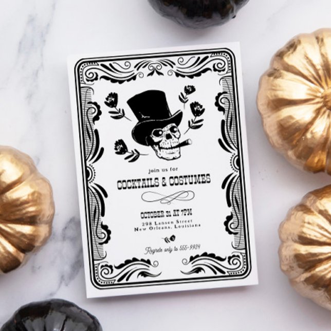Vintage Top Hat Skull Adult Halloween Party Invitation (Creator Uploaded)