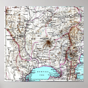 Vintage Topographical Map of Mount Fuji Japan Poster