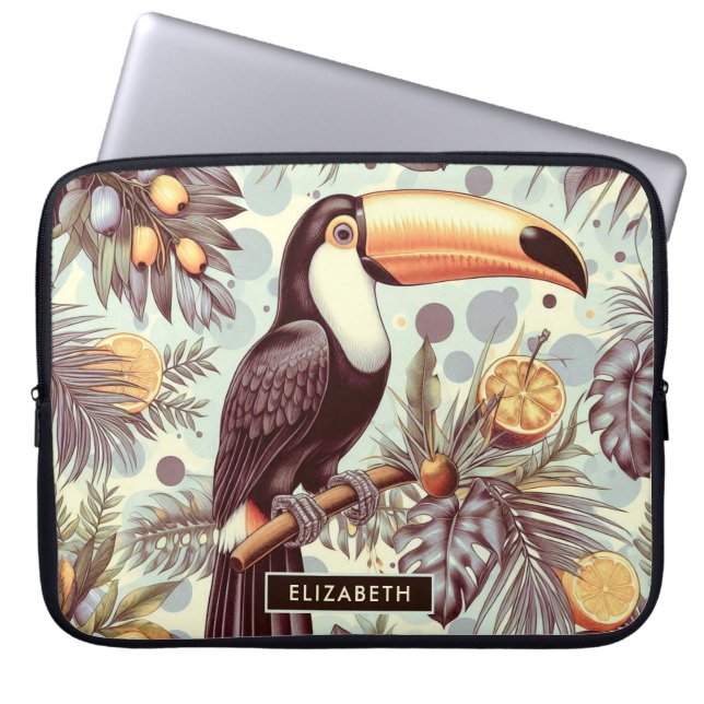 Vintage Toucan Tropical Pattern Laptop Sleeve (Front)