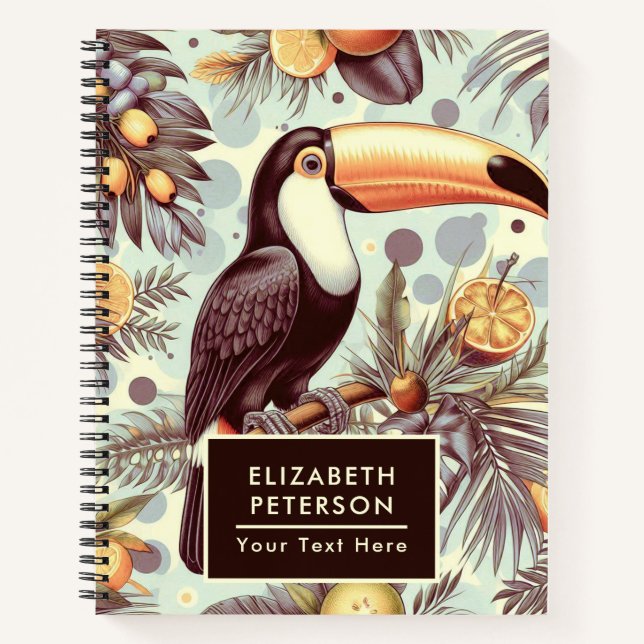 Vintage Toucan Tropical Pattern Notebook (Front)