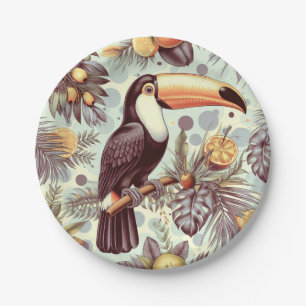 Vintage Toucan Tropical Pattern Paper Plate
