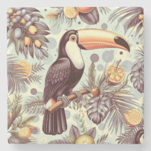 Vintage Toucan Tropical Pattern Stone Coaster