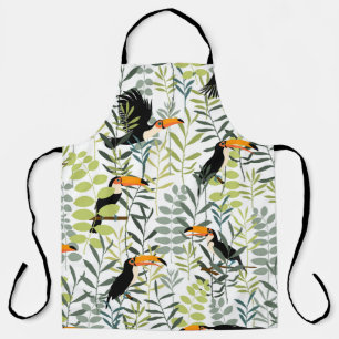 Vintage Toucans Green Leaves Pattern Apron