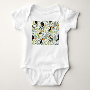 Vintage Toucans Green Leaves Pattern Baby Bodysuit