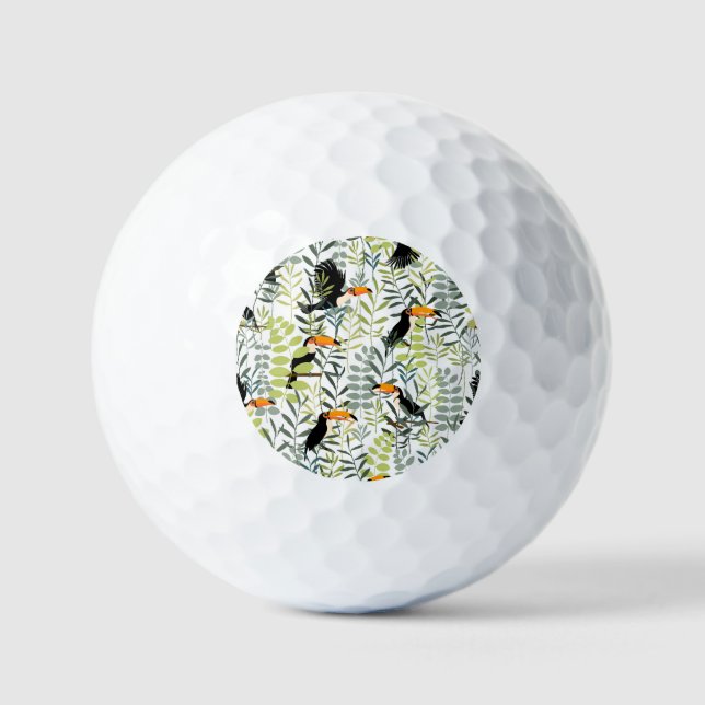Vintage Toucans Green Leaves Pattern Golf Balls (Front)