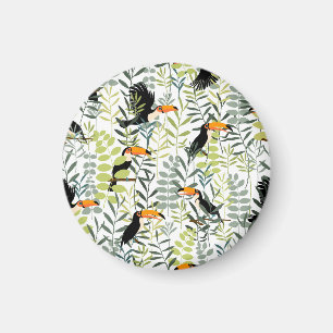Vintage Toucans Green Leaves Pattern Magnet