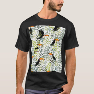 Vintage Toucans Green Leaves Pattern T-Shirt