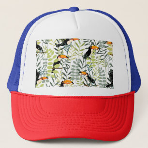 Vintage Toucans Green Leaves Pattern Trucker Hat