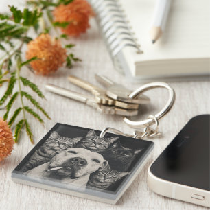 Vintage Tough Dog with Cigarette and Grumpy Cats Key Ring