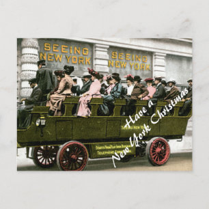 Vintage Tour Bus in NYC Christmas Holiday Postcard