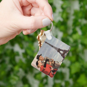 Vintage Tourists at Eiffel Tower, Paris Vacation Key Ring