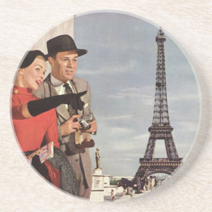 Vintage Tourists Travelling in Paris Eiffel Tower Coaster