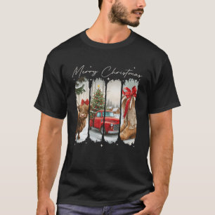 Vintage Town Cowgirl Highland Cow Girl Merry Chris T-Shirt