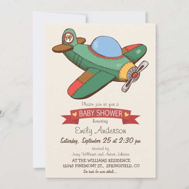 Vintage Toy Aeroplane Baby Shower Invitation (Front)