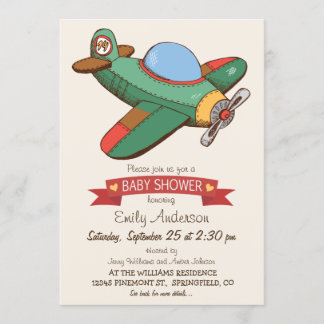 Vintage Toy Aeroplane Baby Shower Invitation