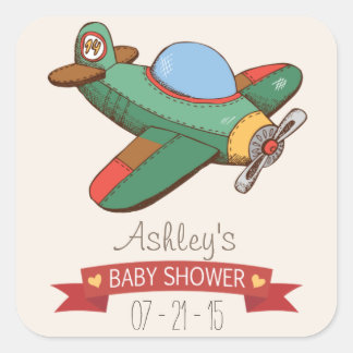 Vintage Toy Aeroplane Baby Shower Square Sticker