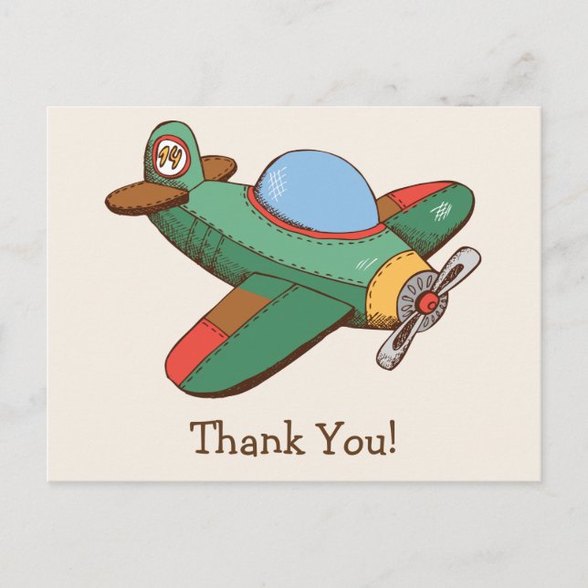 Vintage Toy Aeroplane Thank You Postcard (Front)