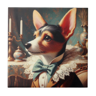 Vintage Toy Fox Terrier Painting Ceramic Tile