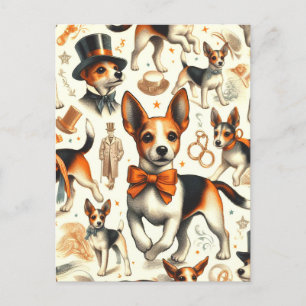 Vintage Toy Fox Terrier Seamless Postcard
