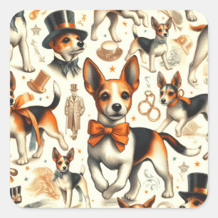 Vintage Toy Fox Terrier Seamless Square Sticker