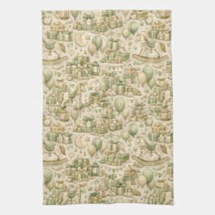 Vintage Toy Horse Gifts Balloons Neutral Green Tea Towel