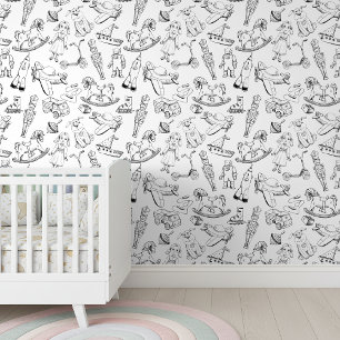 Vintage Toy Pattern Black and White ID783 Wallpaper